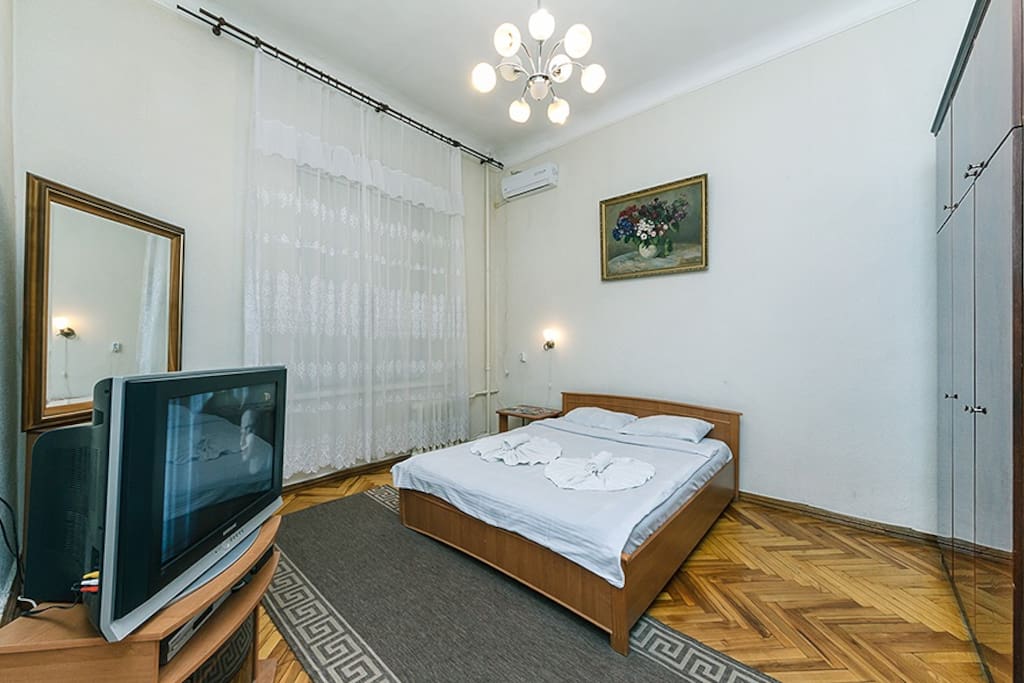 Bedroom with TV and AC