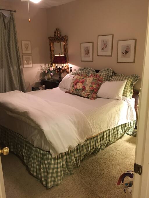 King Sized Bed with Luxury linens.
