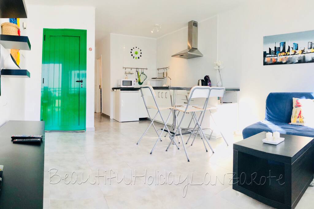 living room with kitchen area