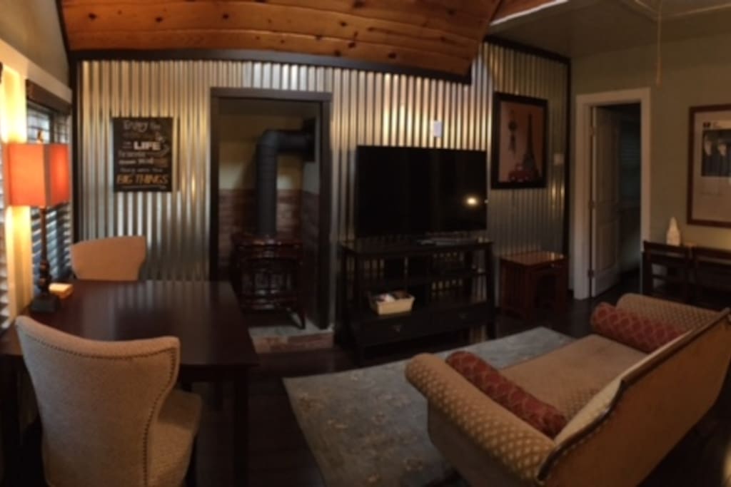 Settle into a movie and a fire to enjoy your evening in.