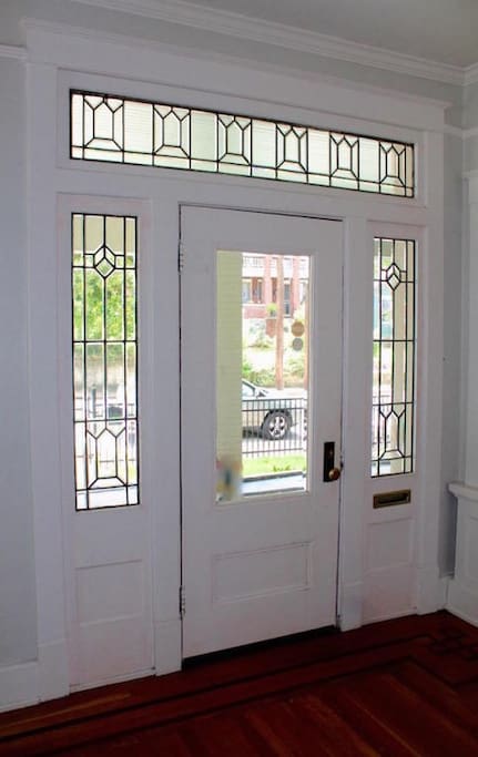 Original leaded glass front door with transom