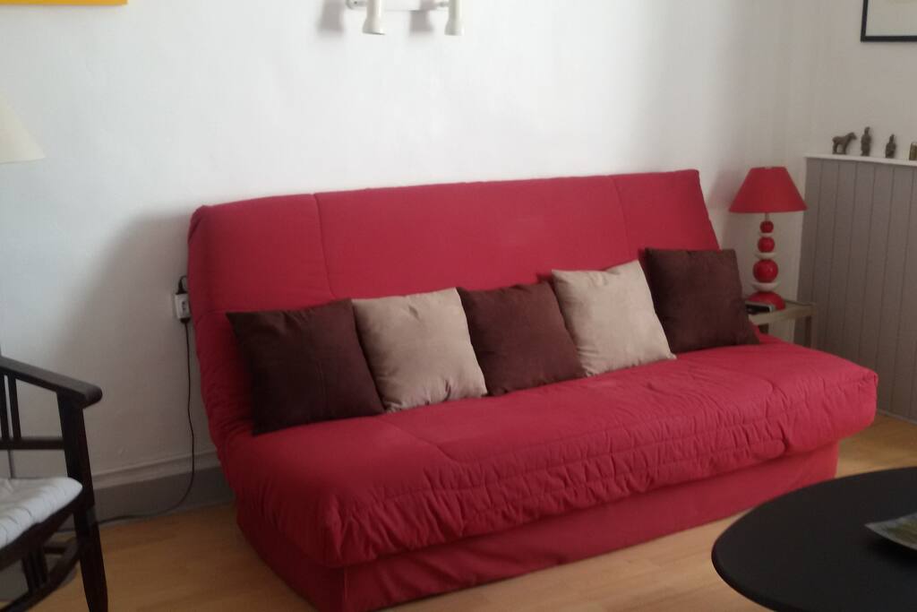 Un salon confortable avec canapé lit
