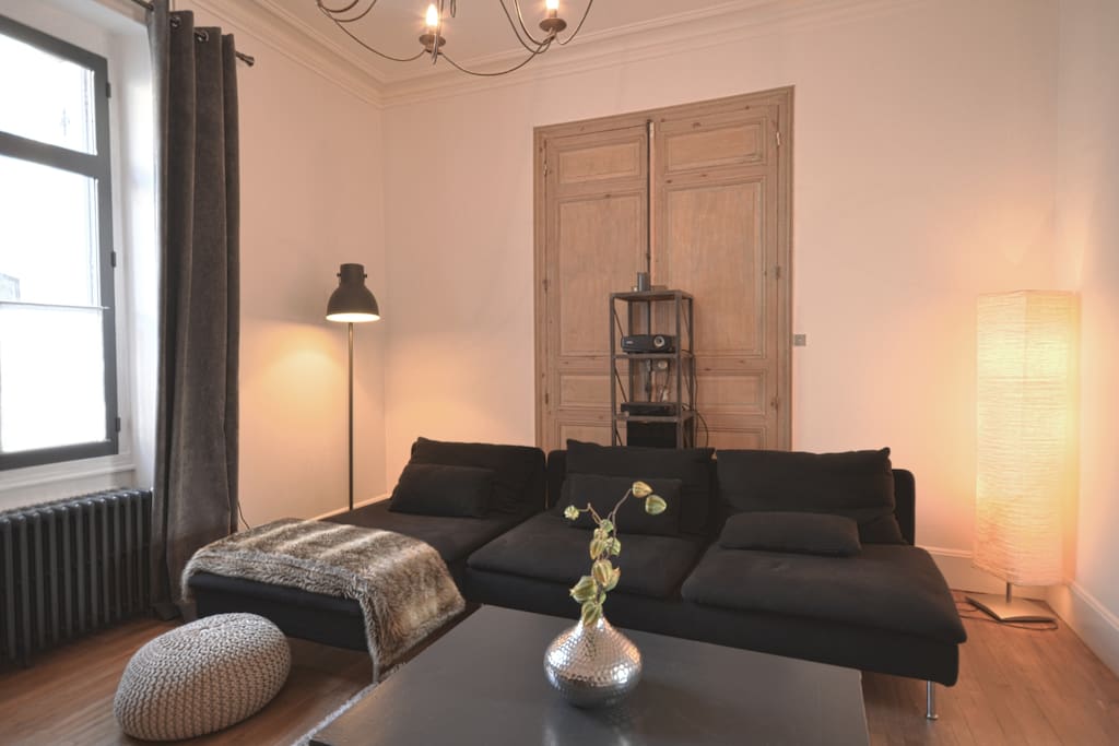 Salon avec rétro projecteur pour regarder film et tv sur grand écran comme au cinéma ! Visite virtuelle cliquez ici : https://goo.gl/maps/oMxeQZzRyfB2