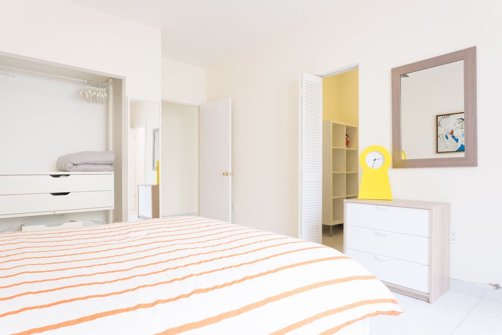 Quiet bedroom with ample storage and closets