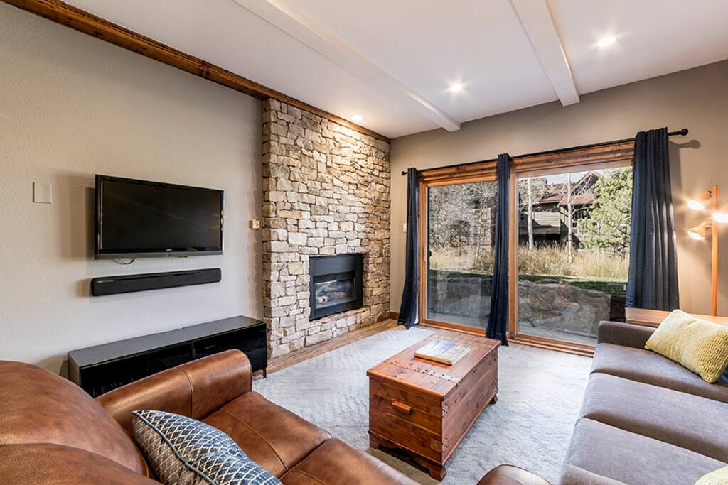 Living area and fireplace