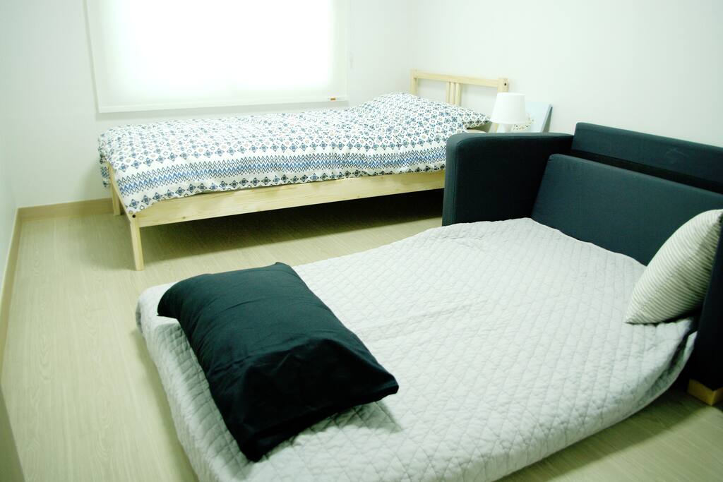 Sofa bed is somewhat large so 2people sleep there