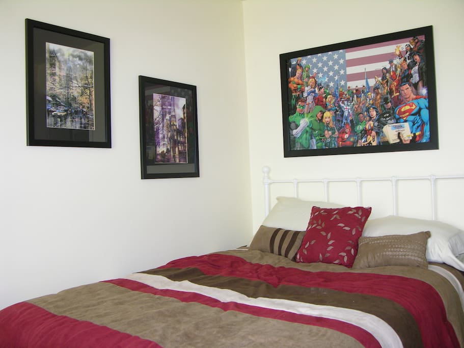 Guest's bedroom with new ultra comfortable mattress, flat panel TV, plenty of closetspace and work desk