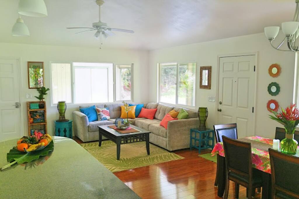 Relax, read, or watch our complimentary Netflix on this comfortable couch in the living room.