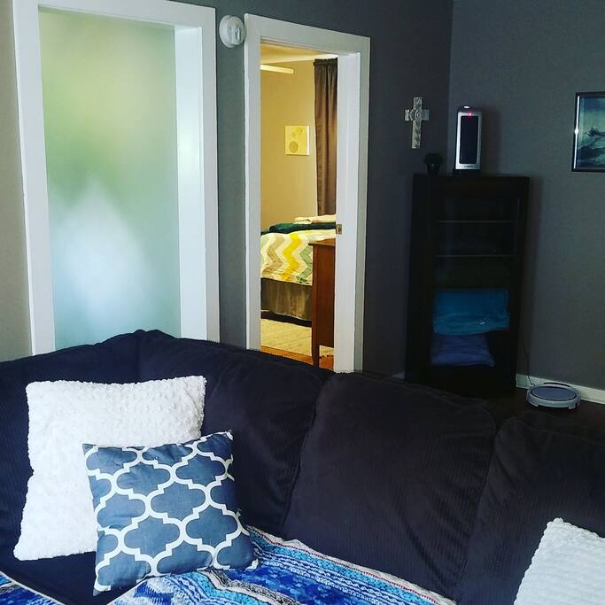 our guest room is connected to our living room.