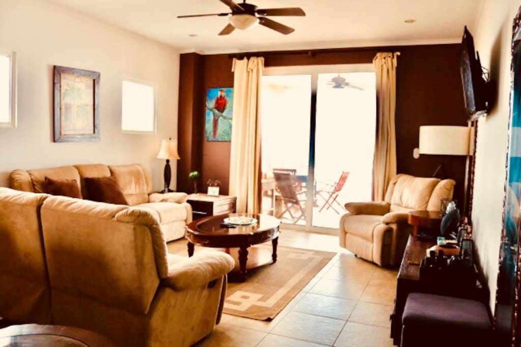 New living room setup. 5 recliners. Now you can relax in style.