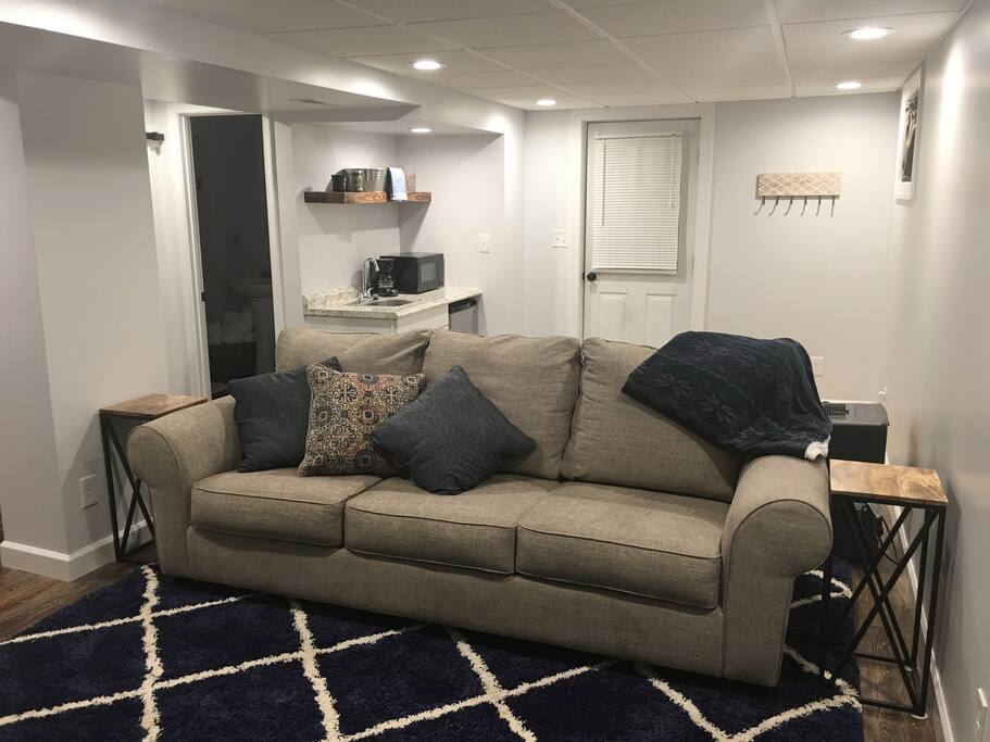comfy couch with soft shag rug