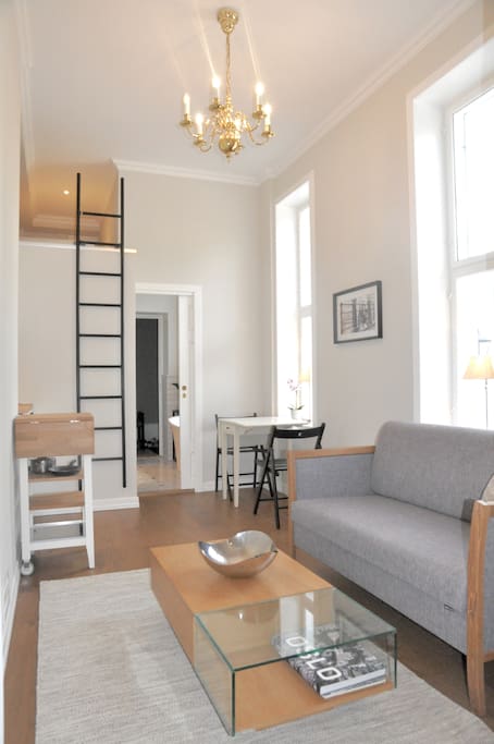 Ladder leads to extra sleeping place for 2 persons