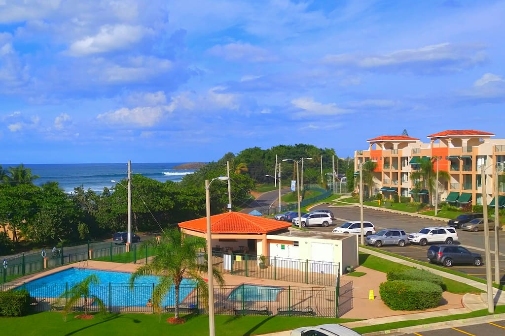 View of Pool area and building.