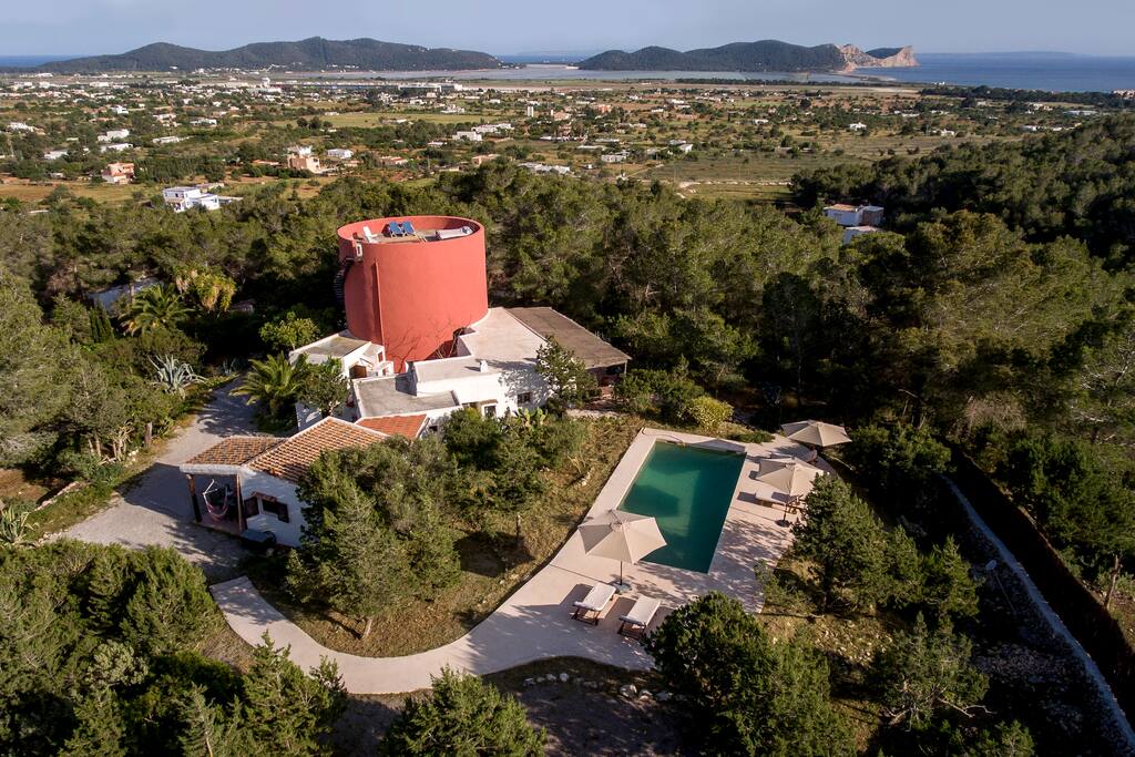 View from above to the tower and pool