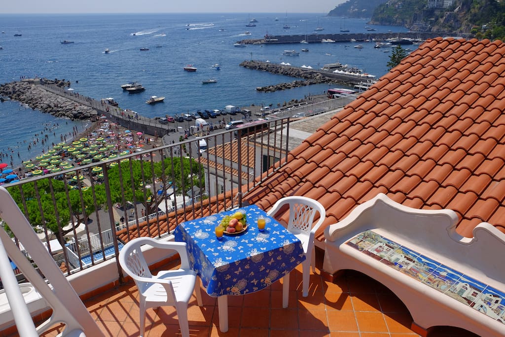 Terrace overlooking Amalfi's main beach