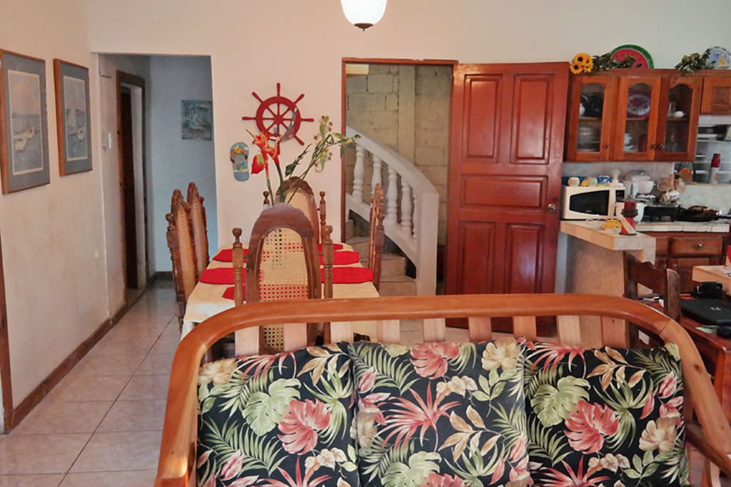Living, dining and kitchen.