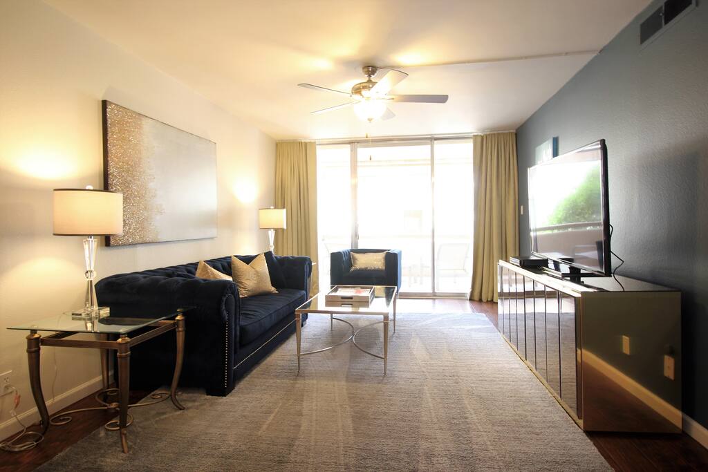 Floor to ceiling windows let in lots of natural light.