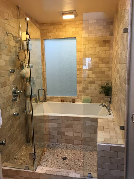 Master bathroom, shower and bath.