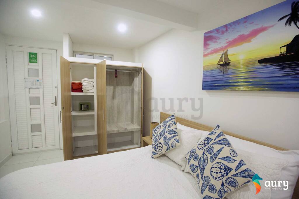Apartamento un solo ambiente, cama doble aire acondicionado, TV con cable, closet, caja de seguridad