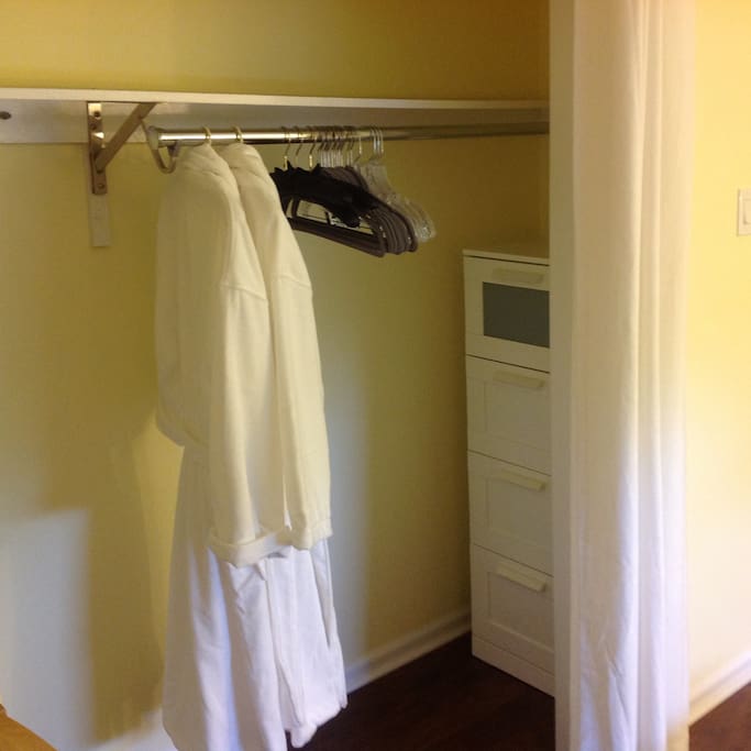 Complimentary guest bathrobes, plenty of hangers and drawers in your closet.