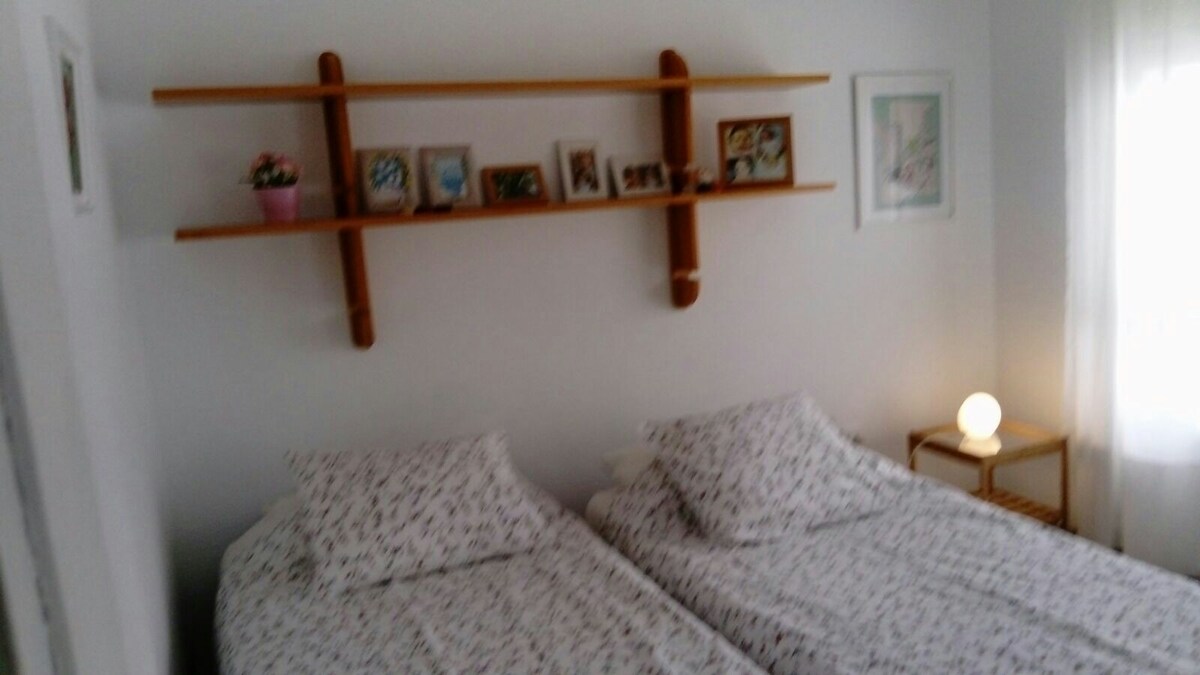 卧室配有2张床， 90厘米，吊扇