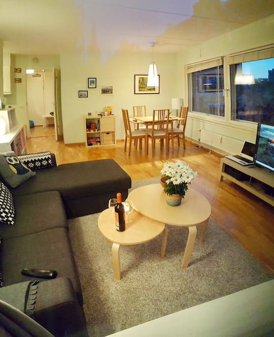 Large and warm living room include dining table