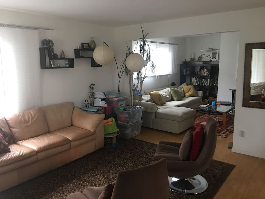 Living room to media room (lots of toys for kids)