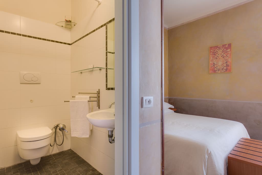 the room and the restroom
