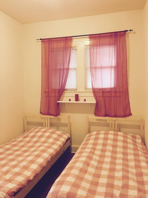 Bedroom, we can also put beds together for you. To make it queen bed for two people.
