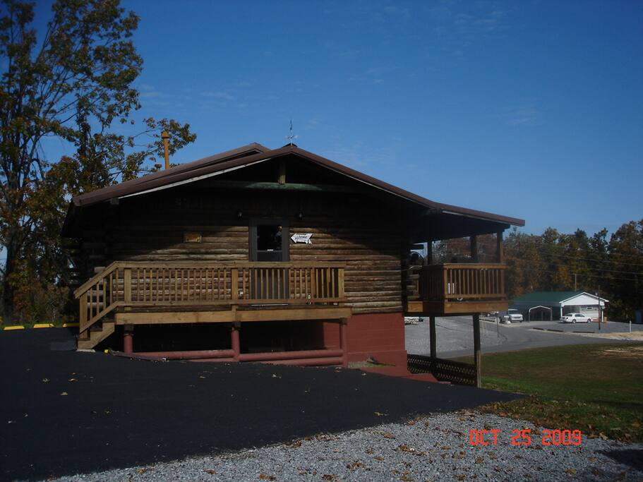 View from side entry. Note basement entry is at front of cabin.