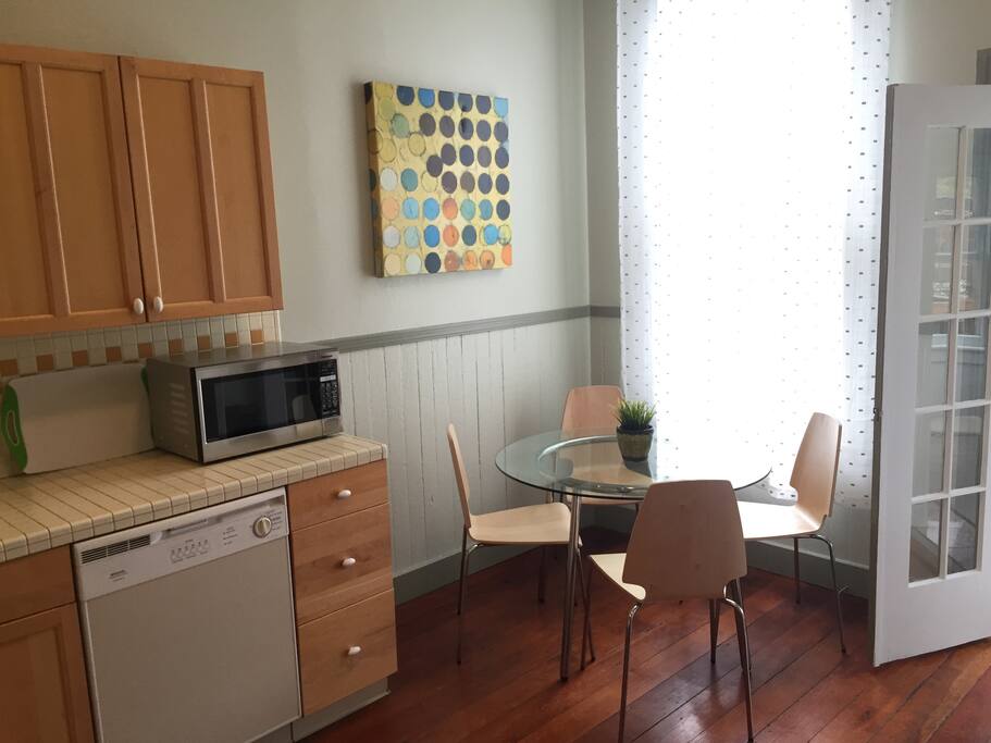 Sunny eat-in kitchen with views