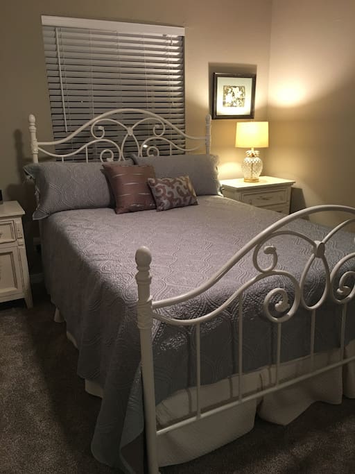 Ultra comfy bed with thick pillow-top mattress.
