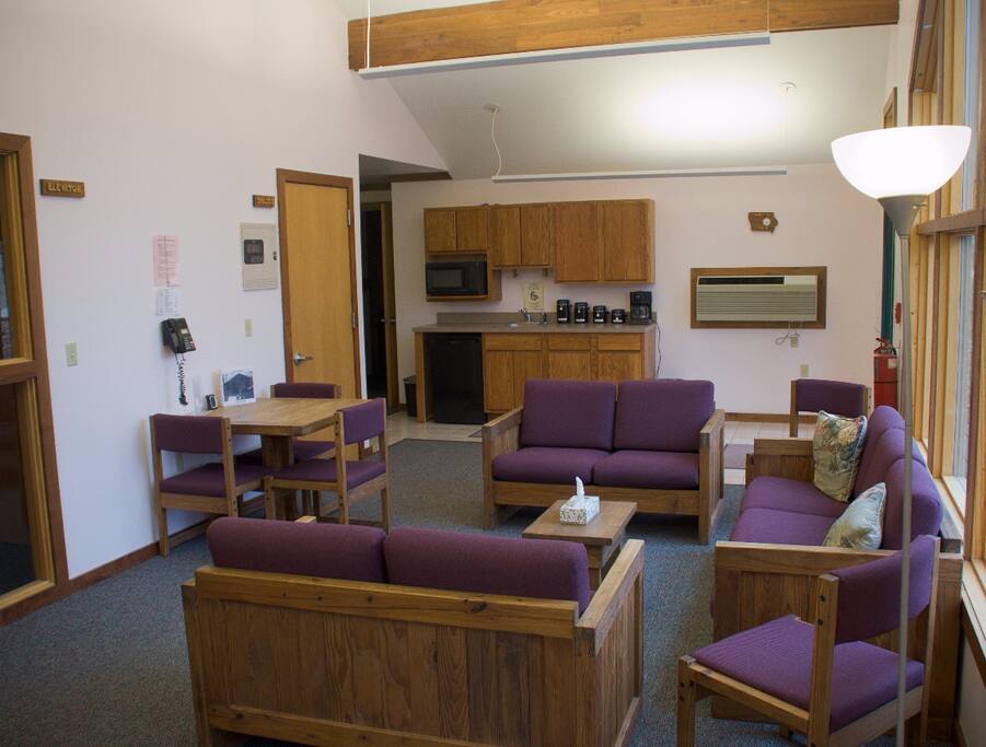 Two common areas with kitchenettes allow for relationship building between guests.