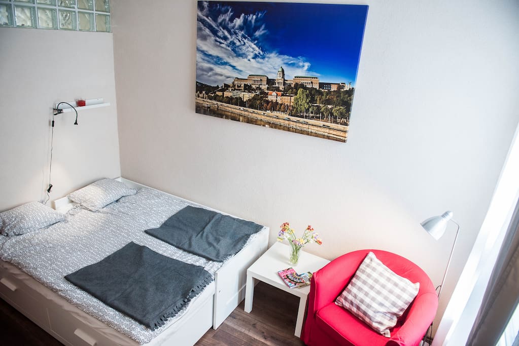 Smaller room with the opened bed. (160x200 cm) This shot was taken from the kitchenette.