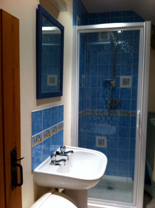Bathroom with shower,sink , bath and toilet ( to the right)
