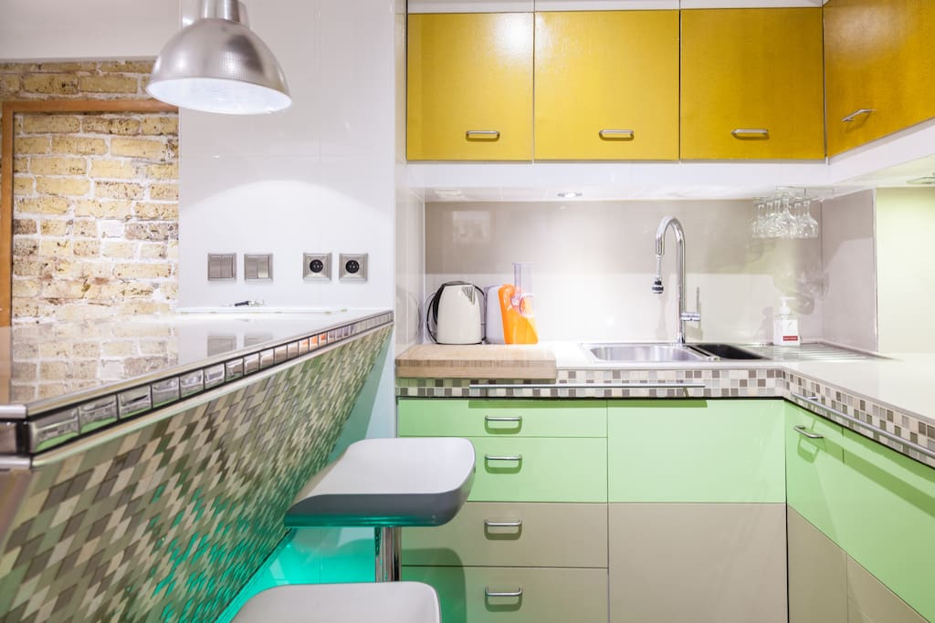 A kitchen and a bar