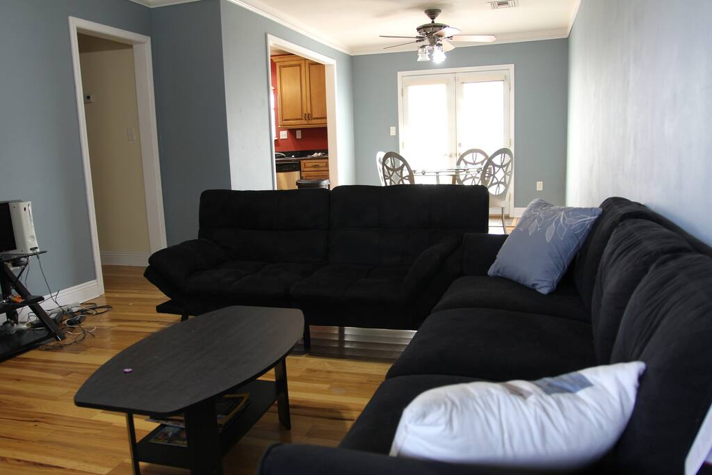 futon in the living room, also a couch for an extra 4th guest if desired