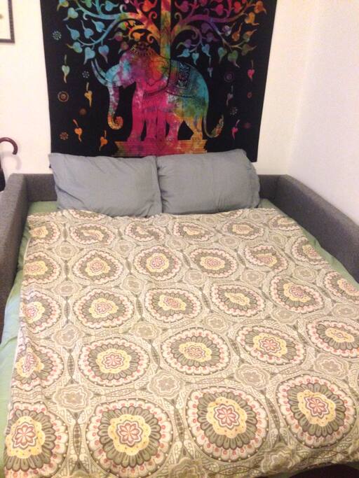 Queen sized bed w linen provided