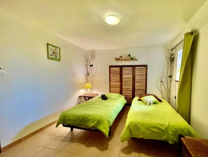 Chambre 2 du petit gite la salle de bain est à partager avec la chambre toute en pierre