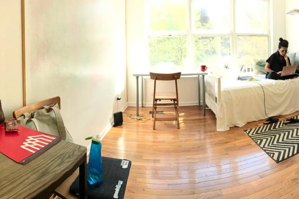 Airbnb room with a single day bed (pull-out; 2 single mattresses total)