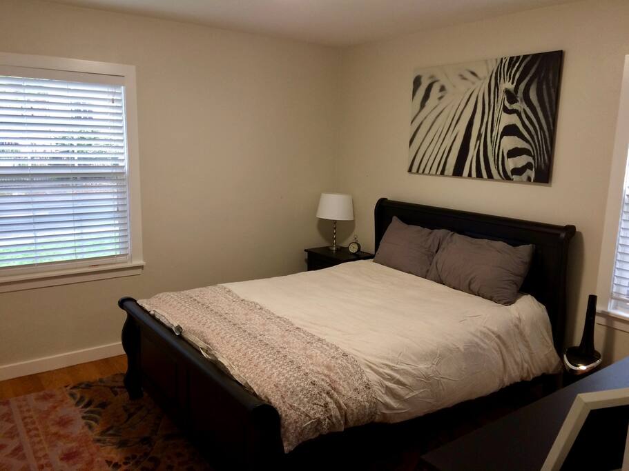 Bedroom with queen-sized bed.