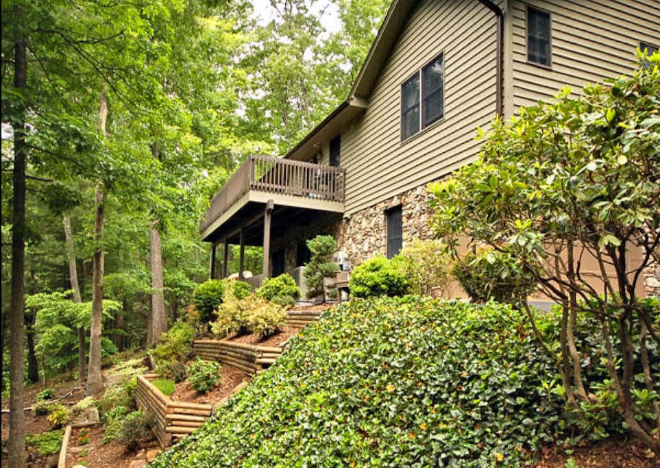 Looking up at the home from the driveway