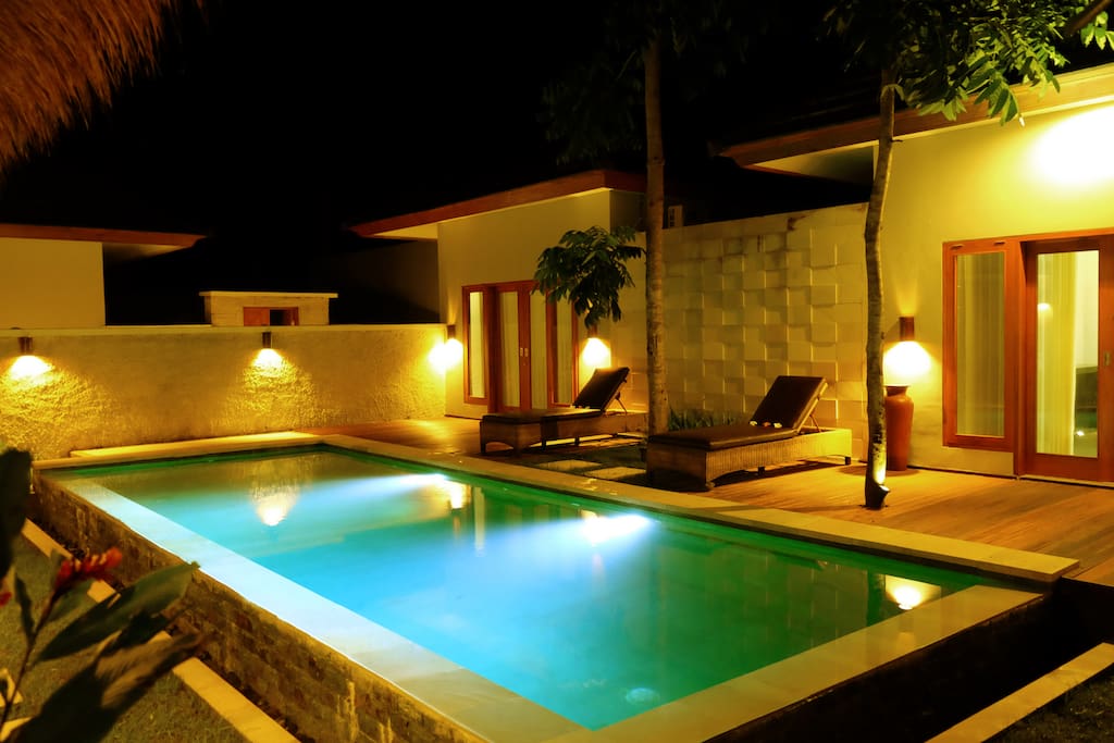 Private Pool with Lights