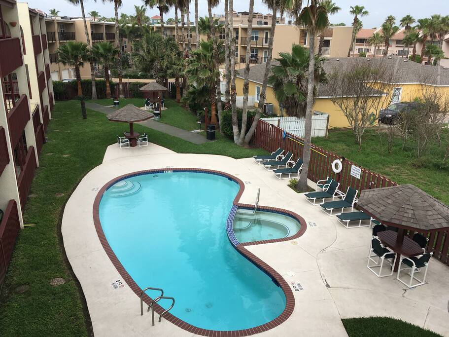 Courtyard with pool, hot tub and BBQ grills