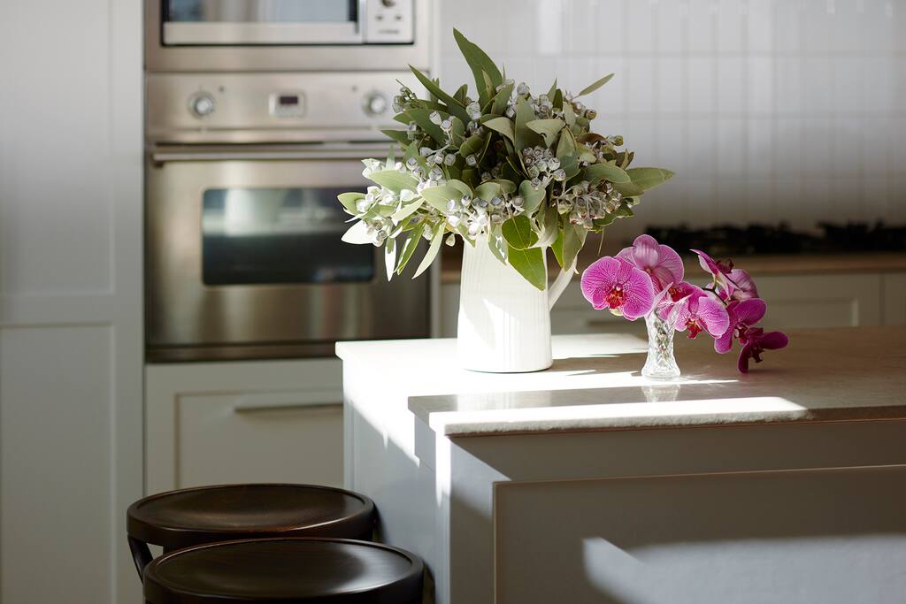 Marble kitchen island.