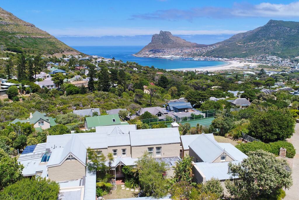 Aerial view from behind the villa
