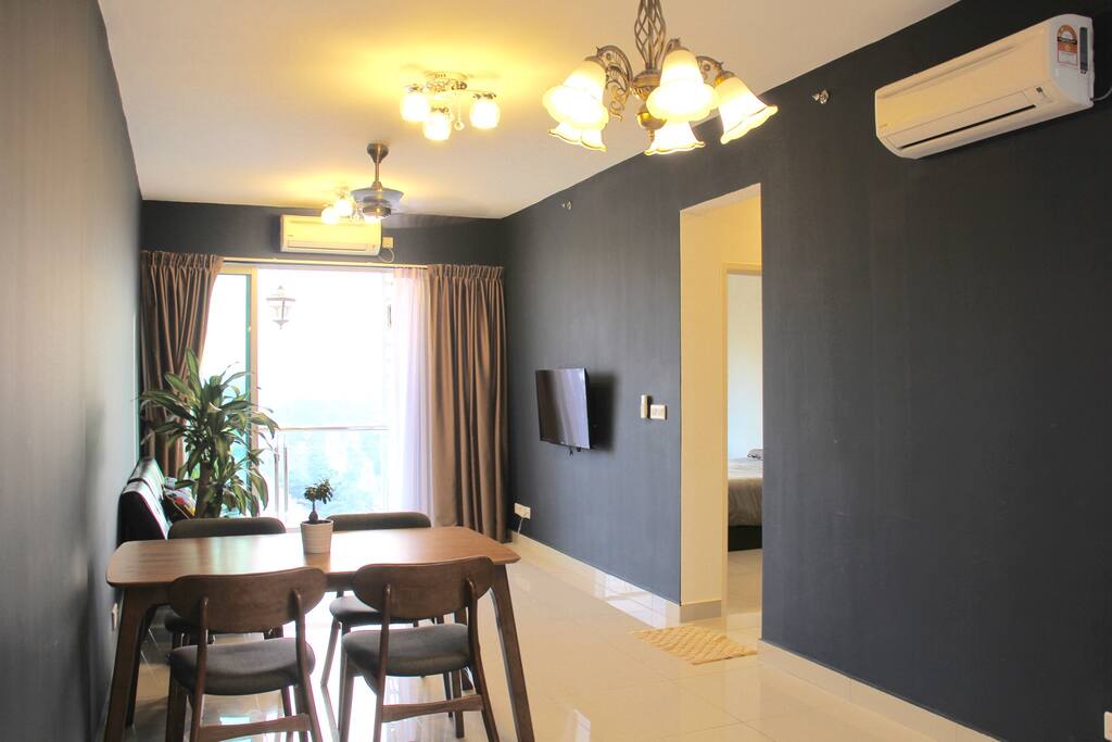 Living room with 2 air conditioner.