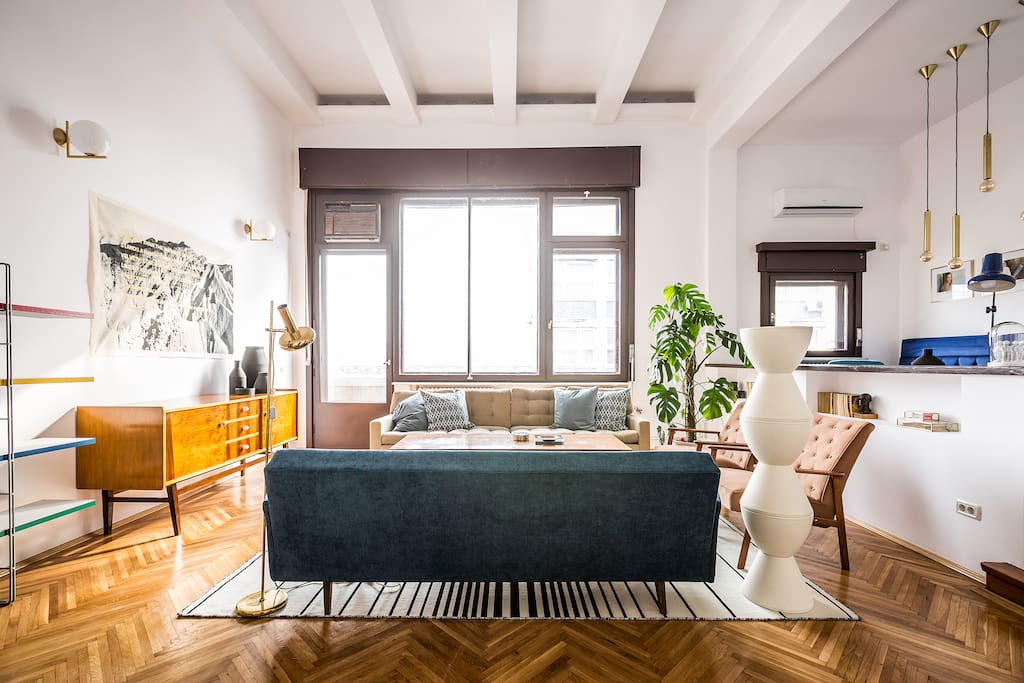 Original parquet, windows, and Air Conditioning system (not in use) were kept from the original vintage setting.