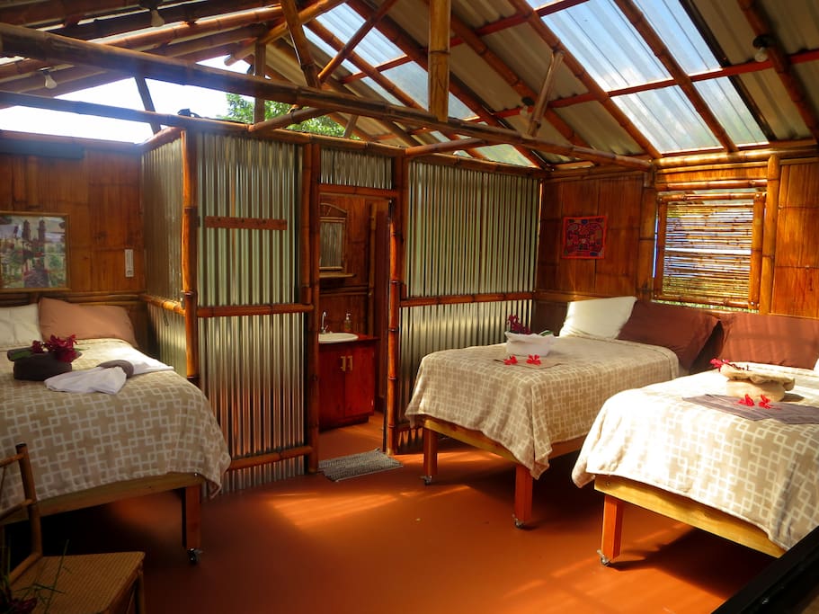 The cabin can be configured with three twin beds as well.