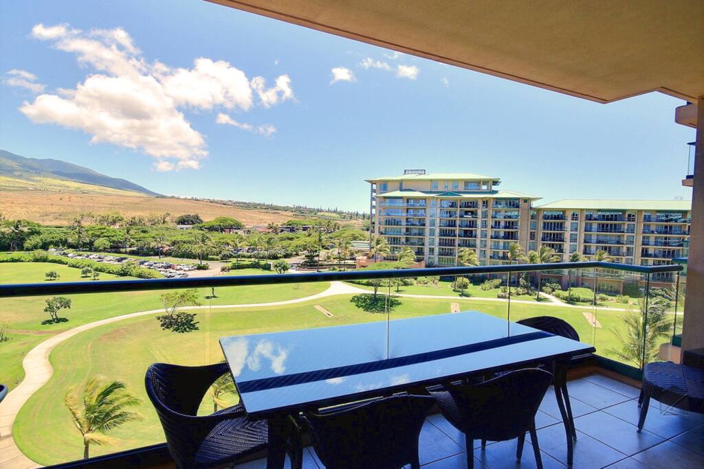 Have your morning coffee and watch the sunrise on the dining table for 4 out on the lanai.